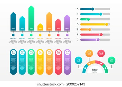 Infographic element set. Business information graph, economic graphic, diagram, growth chart. Presentation template. Web data analysis, marketing infograph construction. Vector illustration.