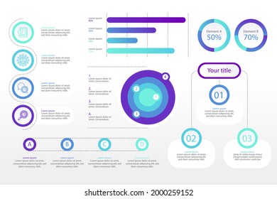 Infographic element set. Business information graph, economic graphic, diagram, growth chart. Presentation template. Web data analysis, marketing infograph construction. Vector illustration.