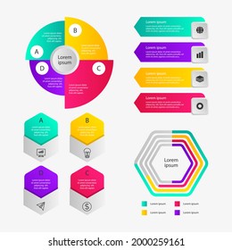 Infographic element set. Business information graph, economic graphic, diagram, growth chart. Presentation template. Web data analysis, marketing infograph construction. Vector illustration.