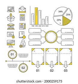 Infographic element set. Business information graph, economic graphic, diagram, growth chart. Presentation template. Web data analysis, marketing infograph construction. Vector illustration.
