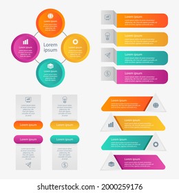 Infographic element set. Business information graph, economic graphic, diagram, growth chart. Presentation template. Web data analysis, marketing infograph construction. Vector illustration.