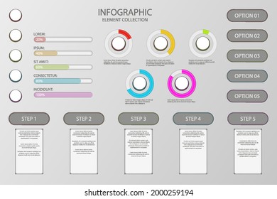 Infographic element set. Business information graph, economic graphic, diagram, growth chart. Presentation template. Web data analysis, marketing infograph construction. Vector illustration.