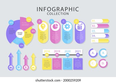 Infographic element set. Business information graph, economic graphic, diagram, growth chart. Presentation template. Web data analysis, marketing infograph construction. Vector illustration.