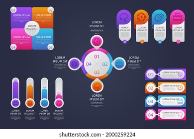 Infographic element set. Business information graph, economic graphic, diagram, growth chart. Presentation template. Web data analysis, marketing infograph construction. Vector illustration.