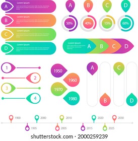 Infographic element set. Business information graph, economic graphic, diagram, growth chart. Presentation template. Web data analysis, marketing infograph construction. Vector illustration.