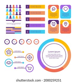 Infographic element set. Business information graph, economic graphic, diagram, growth chart. Presentation template. Web data analysis, marketing infograph construction. Vector illustration.
