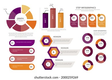 Infographic element set. Business information graph, economic graphic, diagram, growth chart. Presentation template. Web data analysis, marketing infograph construction. Vector illustration.