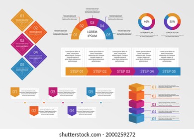 Infographic element set. Business information graph, economic graphic, diagram, growth chart. Presentation template. Web data analysis, marketing infograph construction. Vector illustration.