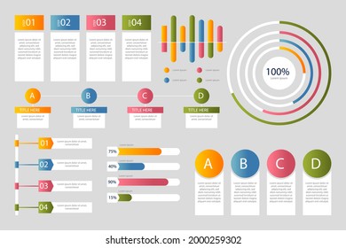 Infographic element set. Business information graph, economic graphic, diagram, growth chart. Presentation template. Web data analysis, marketing infograph construction. Vector illustration.