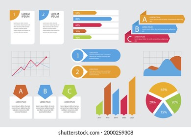 Infographic element set. Business information graph, economic graphic, diagram, growth chart. Presentation template. Web data analysis, marketing infograph construction. Vector illustration.