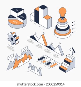 Infographic element set. Business information graph, economic graphic, diagram, growth chart. Presentation template. Web data analysis, marketing infograph construction. Vector illustration.