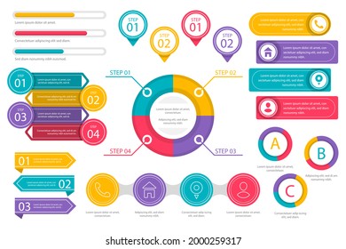 Infographic element set. Business information graph, economic graphic, diagram, growth chart. Presentation template. Web data analysis, marketing infograph construction. Vector illustration.