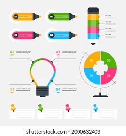 Infographic element set. Business information graph, economic graphic, diagram, growth chart. Presentation template. Web data analysis, marketing infograph construction. Vector illustration.