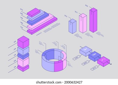 Conjunto de elementos infográficos. Gráfico de información empresarial, gráfico económico, diagrama, gráfico de crecimiento. Plantilla de presentación. Análisis de datos web, construcción de infografías de marketing. Ilustración vectorial.