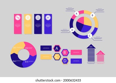 Infographic element set. Business information graph, economic graphic, diagram, growth chart. Presentation template. Web data analysis, marketing infograph construction. Vector illustration.