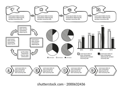 Infographic element set. Business information graph, economic graphic, diagram, growth chart. Presentation template. Web data analysis, marketing infograph construction. Vector illustration.