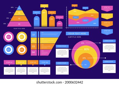 Infographic element set. Business information graph, economic graphic, diagram, growth chart. Presentation template. Web data analysis, marketing infograph construction. Vector illustration.