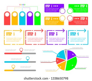 Infographic element set. Colorful diagram, business graph collection. Step graphic concept. Abstract infochart for presentation.
