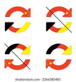 An infographic element showing relations, exchange, trade turnover between Germany and China in the form of transactions from their flags. Vector for your creativity