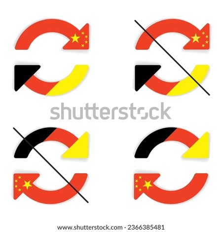 An infographic element showing relations, exchange, trade turnover between Germany and China in the form of transactions from their flags. Vector for your creativity