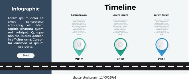 infographic element template vector. can be used for timeline, step, process, workflow layout, annual report, business presentation. 3 options.