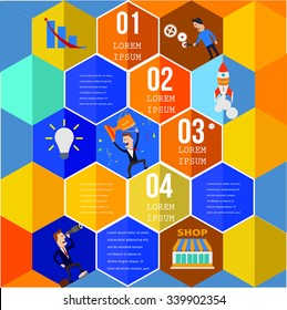 Infographic Element Top View on Hexagons with People and icons.  Vector illustration.