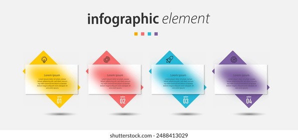 Infographic element transparent process with square template design with icons and 4 options or steps. Vector illustration.