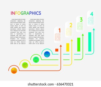 Infographic element trend graph for busness. Line graph up design 4 steps, options, process.