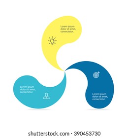 Infographic element with twisted petals. Flat chart, diagram,  graph with 3 steps, options, parts, processes. Vector design element.