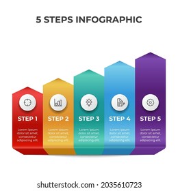 infographic element vector with 5 steps, bullets, options, list, arrow chart diagram