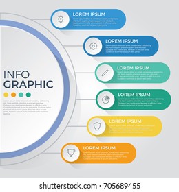 infographic element vector 6 options, steps, list, process can be used for workflow, diagram, banner, business presentation template, timeline, report.