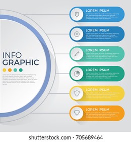 infographic element vector with 6 options, steps, list, process can be used for workflow, diagram, banner, business presentation template, timeline, report.