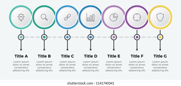 infographic element vector. can be used for timeline, step, process, workflow layout, annual report, business presentation template, etc. 7 options.