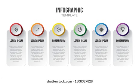 Infographic element vector, data visualization template, banner with 6 options, steps, workflow, task, or processes