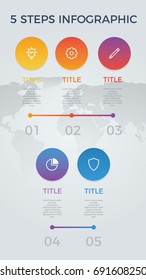 infographic element vector with five number options, can be used for step, workflow, diagram, banner, process, business presentation template, timeline, report. circles, light theme.