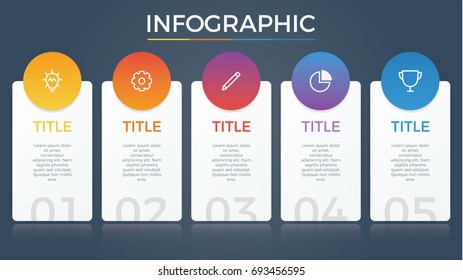 infographic element vector with five number options, can be used for step, workflow, diagram, banner, process, business presentation template, price list, timeline, report. dark theme.