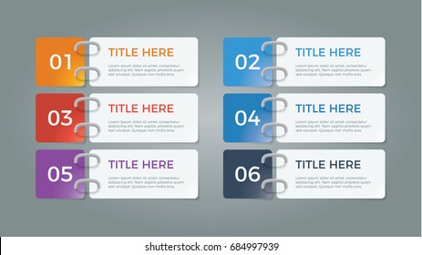 infographic element vector with six number options, use for step, workflow, diagram, banner, process, business presentation template, web design