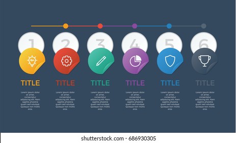 infographic element vector with six number options, can be used for step, workflow, diagram, banner, process, business presentation template, web design, timeline, report. dark theme