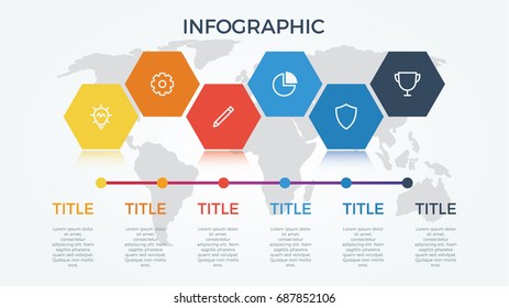 infographic element vector with six number options, can be used for step, workflow, diagram, banner, process, business presentation template, timeline. hexagon shape, light theme.