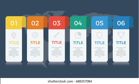 Infographic Element Vector With Six Number Options, Can Be Used For Step, Workflow, Diagram, Banner, Process, Business Presentation Template, Web Design, Price List, Timeline, Report. Dark Theme