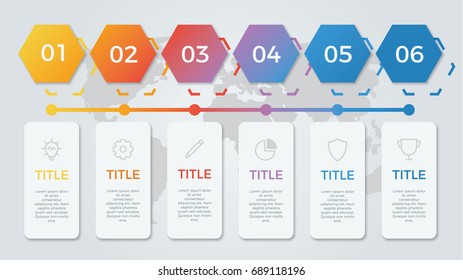 infographic element vector with six number options, can be used for step, workflow, diagram, banner, process, business presentation template, timeline, report. hexagons shape, light theme.