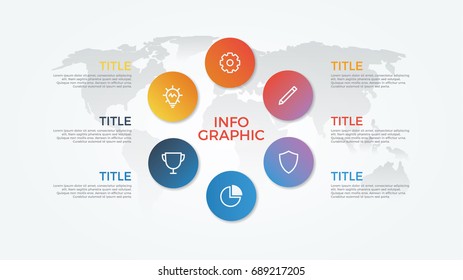infographic element vector with six number options, can be used for step, workflow, diagram, banner, process, business presentation template, timeline, report. circles, light theme.