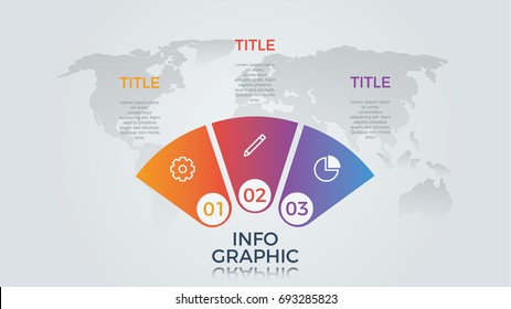 infographic element vector with three number options, can be used for step, workflow, diagram, banner, process, business presentation template, semicircle shape, light theme.