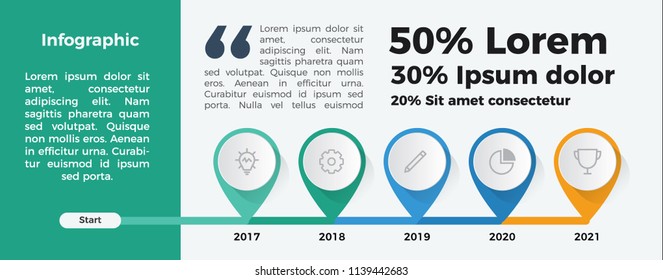 Infographic element vector for timeline and workflow. 5 years report. from start.