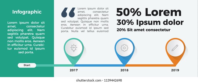 Infographic Element Vector For Timeline And Workflow. 3 Years Report. From Start.