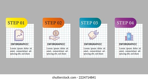 Infographic elements with 4 steps with four different colors