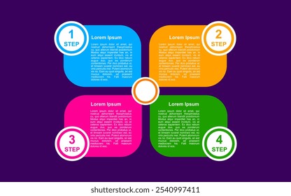 infographic elements with 4 steps on purple background.