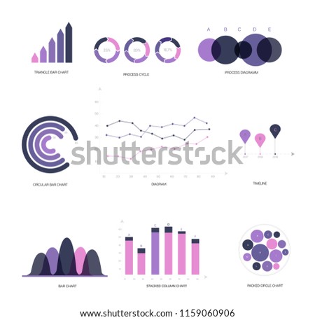 Infographic Elements, Annual Presentation Vector Set. Pink, Purple Female Trendy Data Visualisation Design. Big Data Diagram, Path, Target Circle Chart. Statistics Ads Infographic Elements Photo stock © 