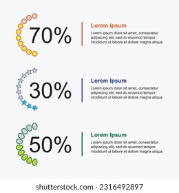 Los elementos infográficos marcan un círculo porcentual. Gráfico circular de porcentaje de opciones