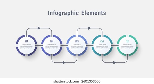Infographic elements with arrows and 5 steps or options
